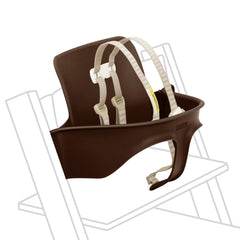 Stokke Tripp Trapp Baby Seat with backplate attachment secures height-adjustable seating