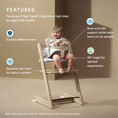 Stokke Tripp Trapp Baby Set 2 harness 2 attachment enables quick, secure adjustments.