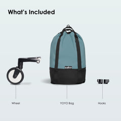 Stokke YOYO Bag Aqua hooks secure the bag for one-handed stroller maneuvering