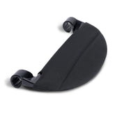Stokke Yoyo footrest in black showing reclining position for enhanced comfort.