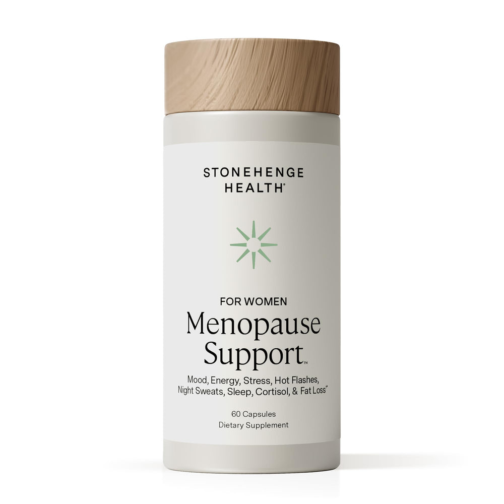 Stonehenge Health menopause bottle on white background, stress support.