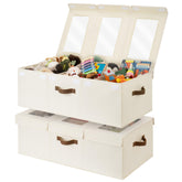 StorageWorks toy bin with clear lid in beige for easy content viewing