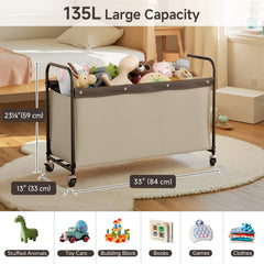 StorageWorks toy chest with wheels, front view, easy-access toy storage.