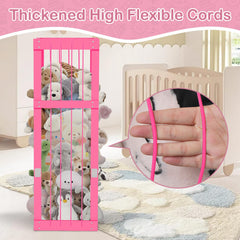 Storenization pink stuffed animal storage zoo for kids room; bright color sparks organized play.