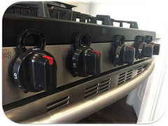 Stove Stoppaz red knob lock closeup shows durable heat-resistant design.
