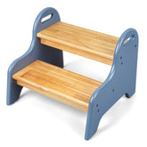 StrongTek Kids 2-Step Stool in natural rubber wood, sturdy and water-resistant.