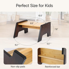 StrongTek Kids Step Stool features wide non-slip platform for stable standing.