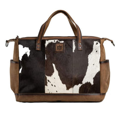 Exterior slip pocket on STS cowhide diaper bag for quick access