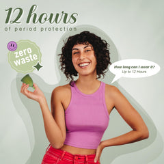 Stunncup back view of green menstrual cup highlighting design comfort.