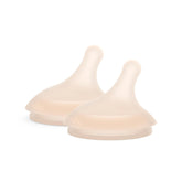 Suavinex Zero.Zero nipple close-up shows breast-like flow for comfortable bottle feeding.