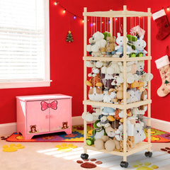 Subbox stuffed animal storage wooden zoo front view showcases space-saving design