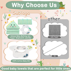 Sublaga 32x32 hooded towel provides full-body coverage for bath time.