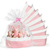 Succwoah small pink woven baskets with handles for organized storage.