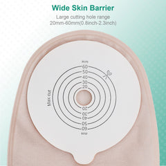 SUCONBE cut-to-fit flange on ostomy bag for a tailored seal.
