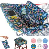 Suessie dinosaurs cart cover keeps surfaces clean during shopping.