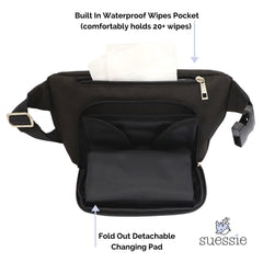 Suessie fanny pack with detachable changing pad, ready for quick on-the-go changes.