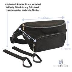 Suessie fanny pack with waterproof wipes pocket, convenient access during messes.