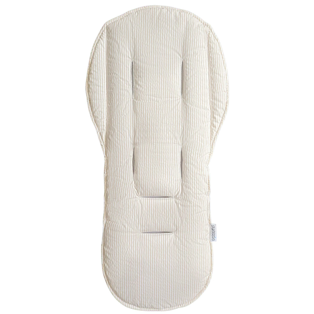 Suessie stroller liner sand stripe fabric close-up highlights breathable cotton texture for baby comfort.