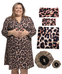 SUFEINI plus-size maternity robe in yellow, front view for comfort.