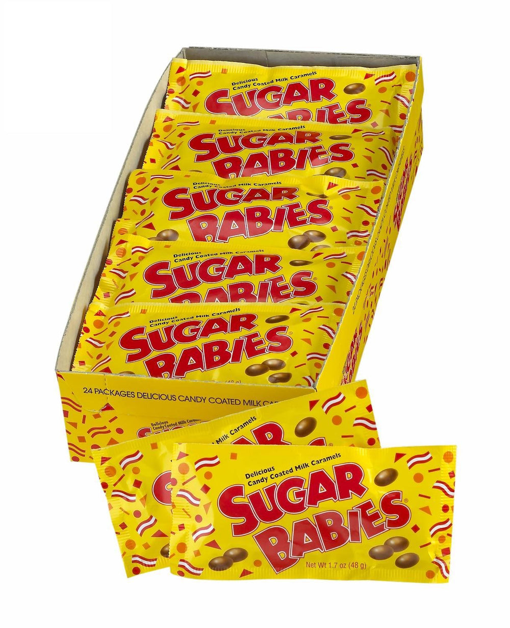 Sugar Babies bite-sized milk caramel candies in a 24-pack box, ideal for snacks and gift ideas.