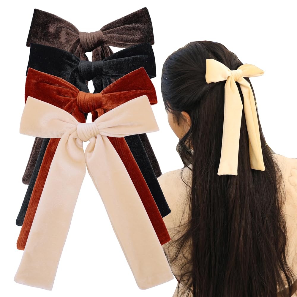 Sugarmelon long-tail velvet bow in cream adds elegant flair.