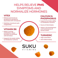 SUKU PMS Gummy Vitex ingredient section closeup for herbal support options.