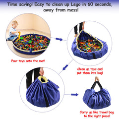 SUMBABO big blue toy storage mat spread for an expansive lego play area