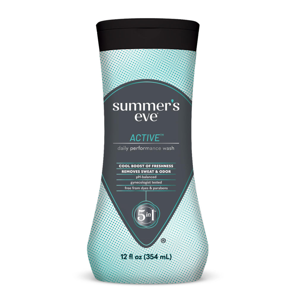 Summer's Eve Active wash bottle demonstrates daily, balanced cleansing.