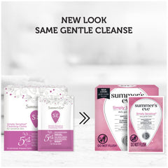 Summer's Eve fragrance-free exterior-use cloths highlight fragrance-free hygiene for sensitive skin.