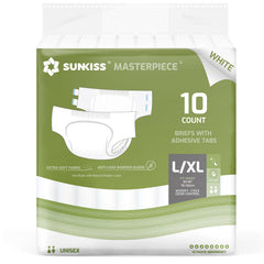 SUNKISS Masterpiece package shot showing unisex briefs for travel-ready protection.