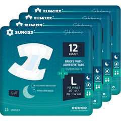 SUNKISS TrustPlus overnight diaper with tabs provides a secure night-time fit.