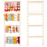 Sunlit Market headband holder macrame with wooden stick organizes bows neatly and stylishly.
