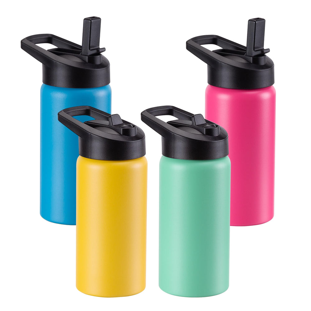 SUNNOW kids water bottle 16oz with straw lid and handle—perfect for school hydration.