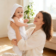 Sunny zzzZZ muslin hooded towel in pastel beige versatile for changing mats