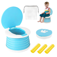 SunnySmile foldable potty seat closed, compact for travel and storage.