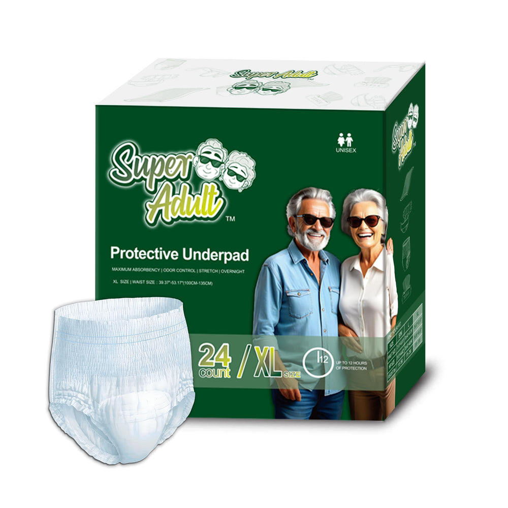 Super Adult overnight leakguard waistband provides secure, all-day confidence.