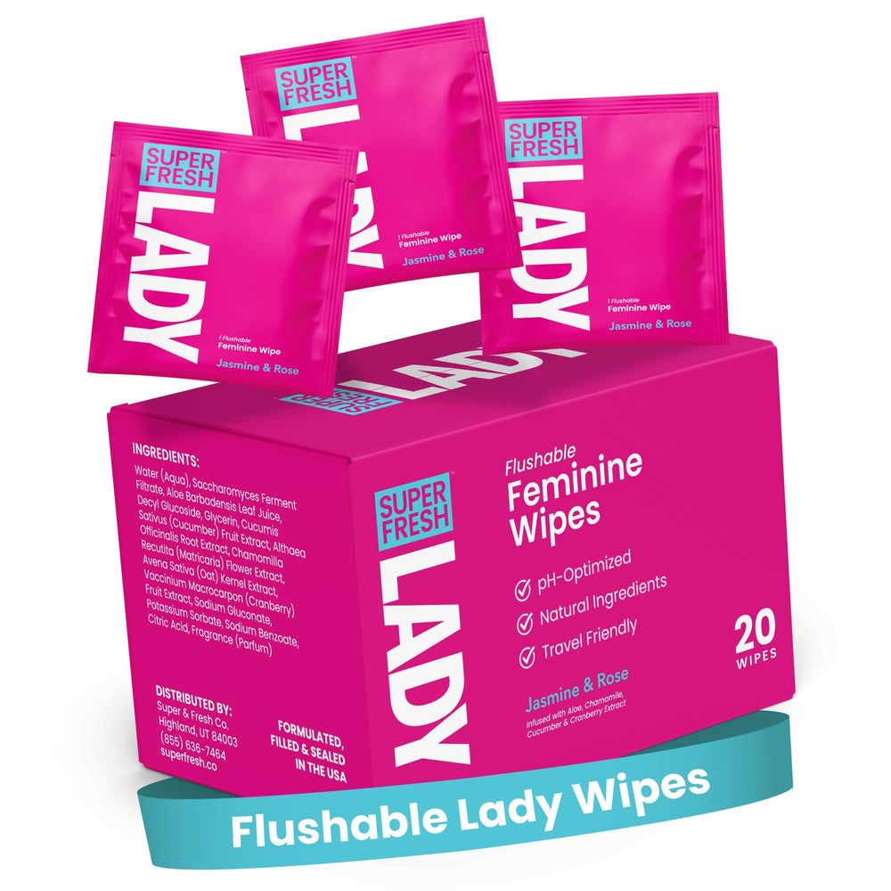 Super Fresh Co Lady Parts Wipes Pack — portable freshness for daily use.