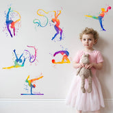 SUPERDANT watercolor gymnastics wall sticker in a kid's room decor setup