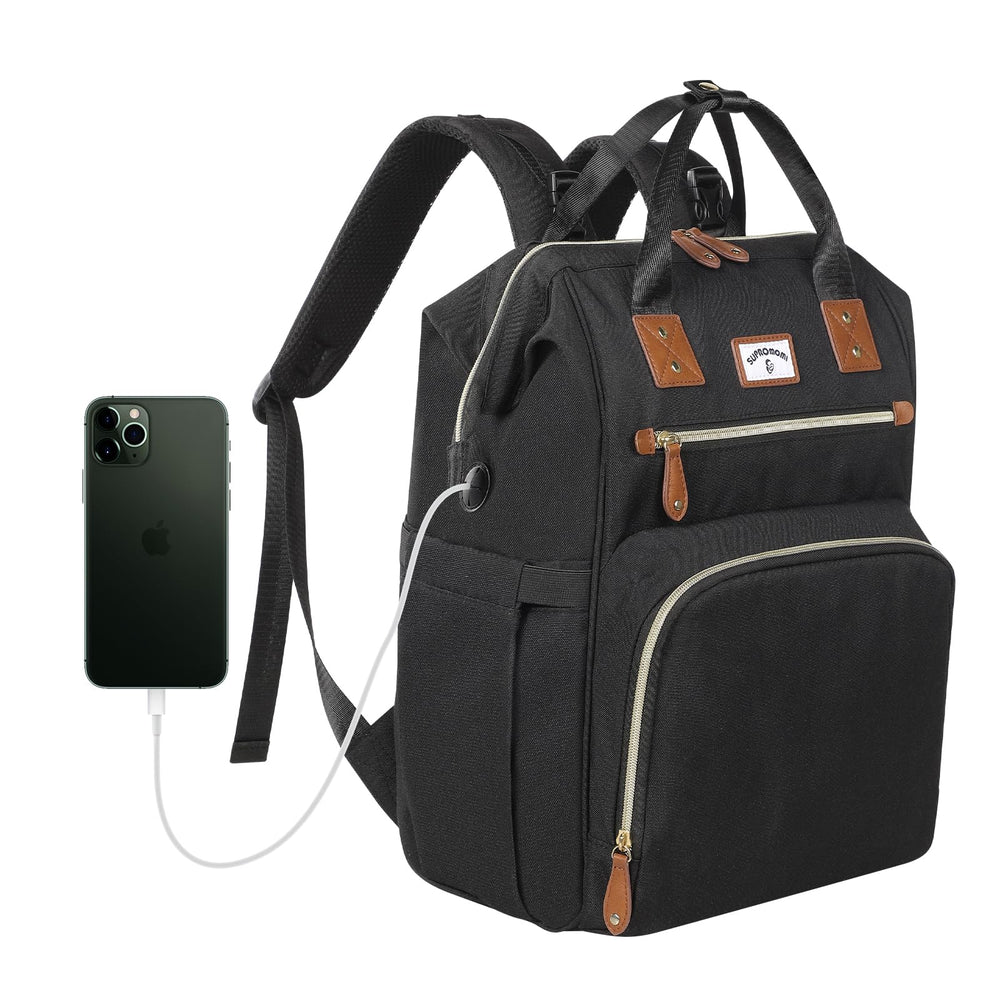 SUPROMOMI diaper bag backpack showing large capacity and wide opening