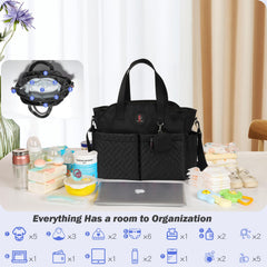 SUPROMOMI Diaper Tote removable strap demonstrates versatile hands-free carrying