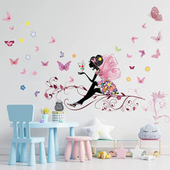 Supzone Butterfly Girl Wall Decal on bright wall for a playful kids' room.