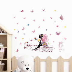 Supzone Flower Fairy Wall Sticker with pink wings enhances nursery decor.