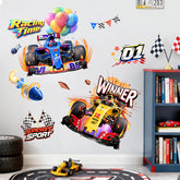 Supzone speeding race car wall sticker for kids' room, vibrant decor.