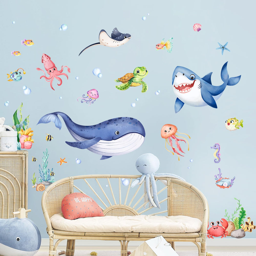 Supzone Under The Sea whale wall decal brightens kids' room and sparks imagination.