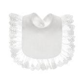 Surakey baby muslin bandana drool lace bib white, front view, absorbent for dry outfits