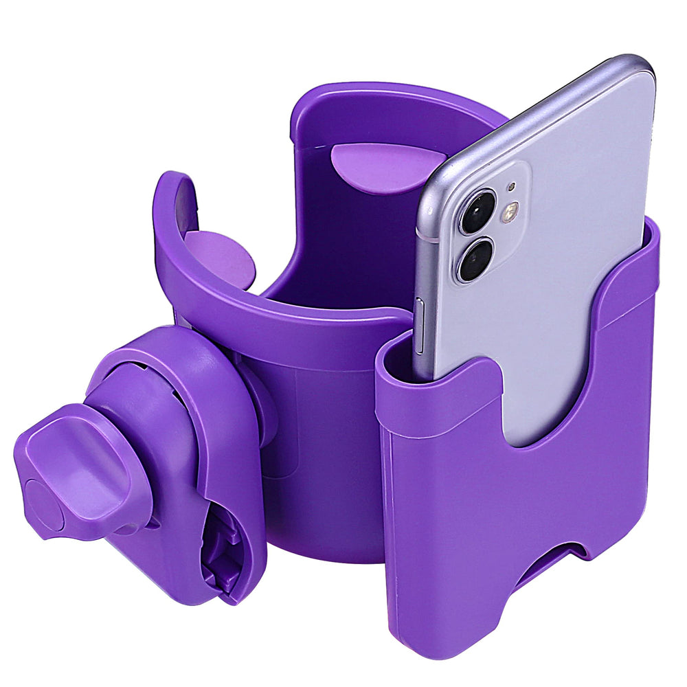Suranew adjustable cup holder on handlebar for hands-free sipping during a stroll.