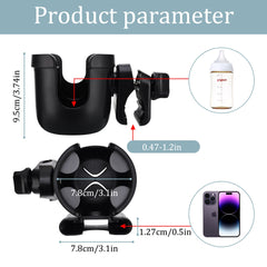 Suranew stroller cup holder with phone slot keeps device within reach.