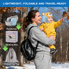 SURAVO baby earmuffs worn in a stroller shielding little ears from noise.