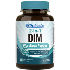 Surebounty DIM supplement bottle close-up for daily wellness support