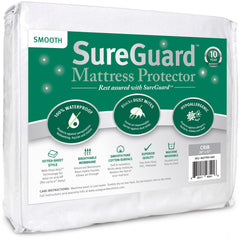 SureGuard crib protector, top-view, waterproof layer protects against spills